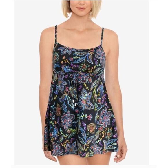Swim Solutions Women's Empire Waist Tummy Control Swimsuit Swimdress Black 10 - Picture 1 of 3